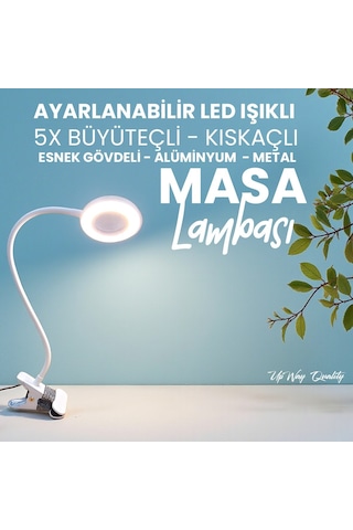 Upway 5x Cam Büyüteçli Led Masa Lambası - 3 Renk Modlu Tamir Ve Hobi Lambası Beyaz