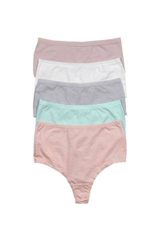 Nicoletta Kadın Külot Yüksek Bel Tanga Büyük Beden 5'Li Paket (548144616) Somon