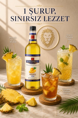 Simonelli Ananas Aromalı Kahve ve Kokteyl Şurubu 700 ML + Şurup Pompası - Egzotik Soğuk Kahve Mocktail Smoothie ve Limonata Şurubu