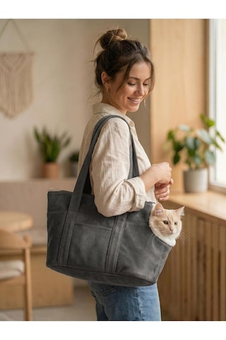 Milano Kedi Köpek El Omuz Taşıma Çantası, Evcil Hayvan Seyahat Çantası, Gri