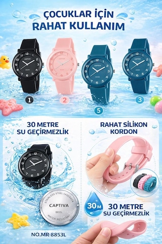 Captiva Analog Suya Dayanıklı Silikon Kordonlu Çoçuk Kol Saati Yeni Moda Şık Tararım Cp.ml.003a2 Bordo