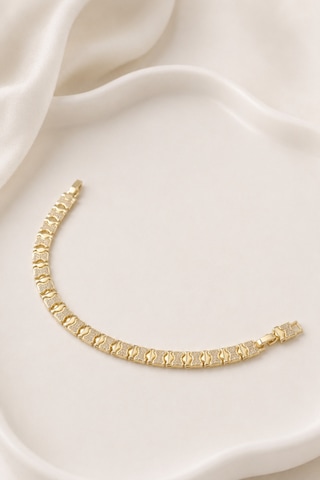 Balenbi Jewelry Kadın Taşlı Dalga Desenli Geometrik Plaka Kararmaz Çelik Bileklik 14k Gold 1139 Altın