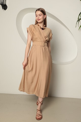 Rabia Çelik Kemerli Midi Nude Elbise Nude Nude