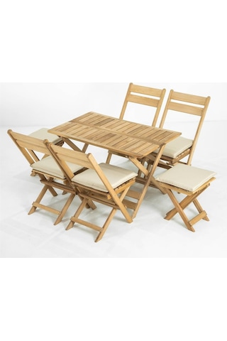 Flat Katlanır Ahşap Bahçe Takımı: Masa + Sandalye + Tabure Set Kahverengi