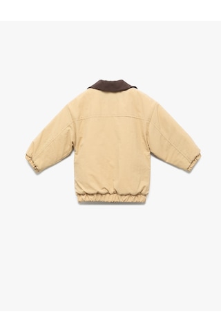 Koton Uzun Kollu Cep Detaylı Renk Bloklu Fermuarlı Gömlek Yaka Bomber Mont Deve Tüyü 6wmb20007tw Taba
