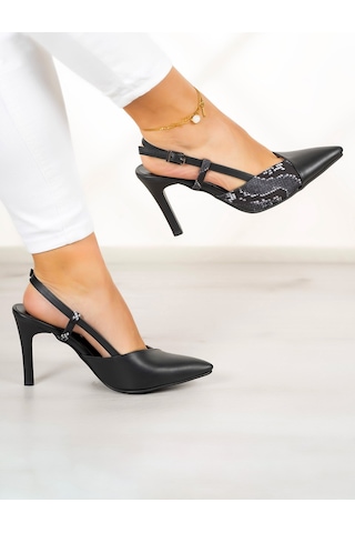 Erkan Saçmacı Sacha Siyah Yılan Arkası Açık İnce Topuklu Ayakkabı Siyah Yılan
