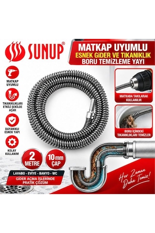 Sn-38808 2 Metre 10 Mm Matkap Uyumlu Esnek Gider Tıkanıklık Boru Temizleme Yayı Belirtilmemis