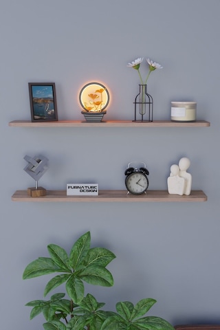 Dekoratif Uçan Duvar Rafı 2 Adet Gizli Monteli Raf Oval Kesim 100x18 Cm Atlantik Çam