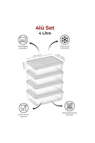 Mikrodalga Ve Derin Dondurucuya Uygun Freshkeep Saklama Kabı 4'lü Set - Beyaz / 4 4000 Ml Beyaz