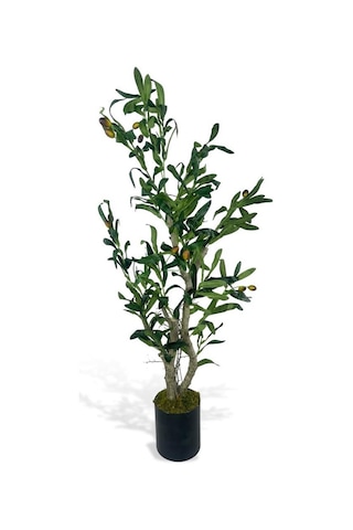 Yapay Çiçek Zeytin Ağacı Doğal Gövdeli Galvaniz Siyah Saksıda 95cm Yapay Ağaç