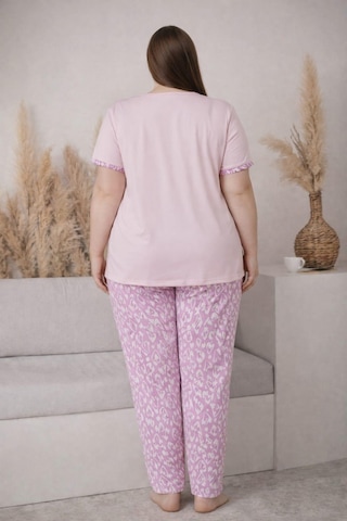 Pemilo Kadın 2005-8 Büyük Beden Kısa Kol Likralı Pijama Takımı Pudra