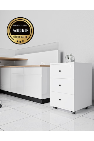 Keson Rafineri Çekmeceli Merkezi Kilit Ofis Dolabı Mdf Beyaz