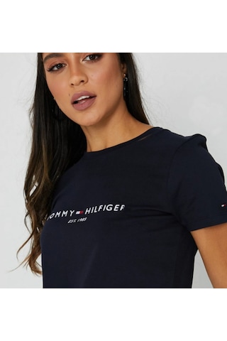 Tommy Hilfiger Tommyhilfiger Yazı Logo Nakışlı Pamuklu Kadın T-shirt Lacivert-mavi