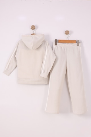 Monox Kız Çocuk Çiçek Baskılı İpli Şeritli Pantolon Fitilli Polar Takım Taş