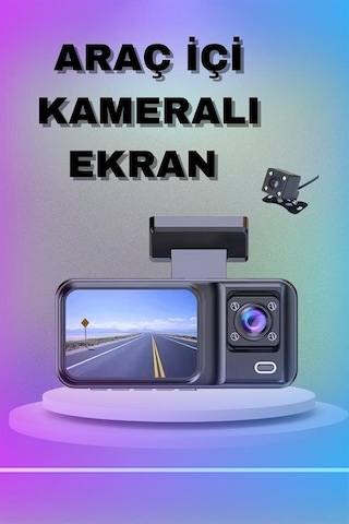 Hepsi 1080p 3 Lensli Wifi Araç İçi Kameralı Ekran Dvr Kaydedici Gece Görüşlü Najmaddin