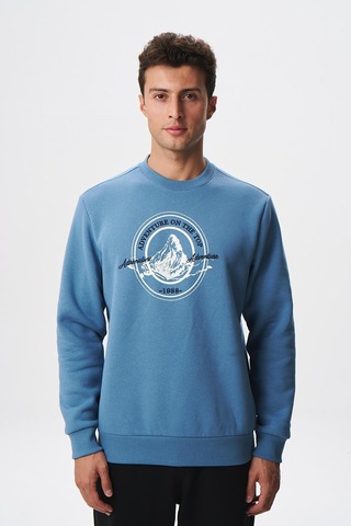 AR-MA Arma Baskılı Yazılı Regular Fit Şardonlu Erkek Bisiklet Yaka Sweatshirt K28124602901 Mavi