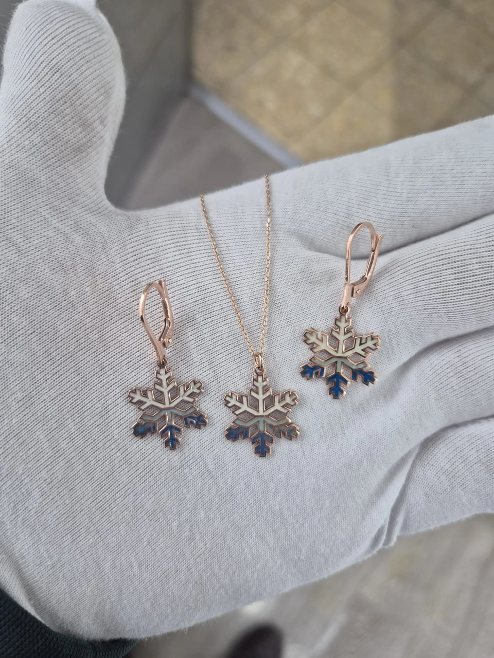 925 Ayar Papatya Silver Akışlı Kar Tanesi 3'lü Set.rose.gold.rodaj Gümüş
