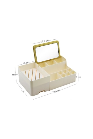 Makri Home Bambu Aynalı Kozmetik Takı Makyaj Organizer, 29 X 17,5 X 10 Cm, Portatif Bambu Aynalı Krem