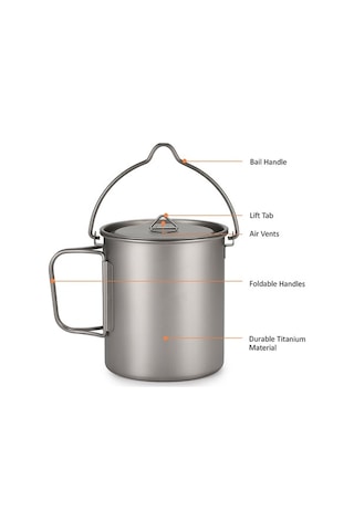 Novahub Titanyum Su Bardağı - Kamp, Hiking Ve Ev Kullanımı İçin Gümüş, 750ml Hafif Ve Dayanıklı Gümüş