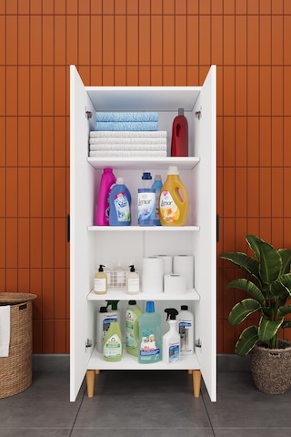Modern 2 Kapaklı Çok Amaçlı Mutfak Banyo Dolabı %100 Mdf Erzak Kiler Dolabı Fd02 Beyaz