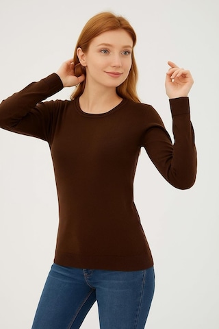 Fashion Friends Kadın U Yaka Kazak 25k0779k1 Kahve