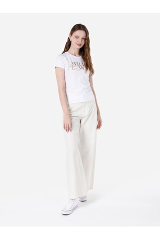 Colins Slim Fit Yuvarlak Yaka Baskılı Kadın Beyaz Kısa Kol Tişört Cl1067940 Q1.v1 Wht Beyaz