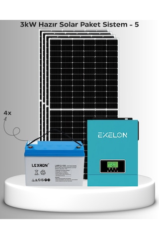 3kw Hazır Solar Paket - 5 4 600w Bifacial Panel + 2 200ah Jel Akü Mppt Akıllı Inverter Off-grid Sistem