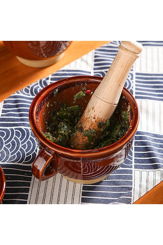 Homyl Harç Ve Havan Seti Fındık Baharat Için Büyük Kahverengi