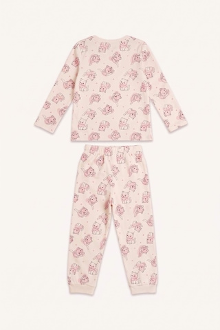 Defacto %100 Pamuk Kedi Baskılı Bisiklet Yaka Uzun Kollu Pijama Üstü Esnek Belli Uzun Pijama Altı 2li Pijama Takımı Kız Bebek I3230a526auer233 Ekru-er233