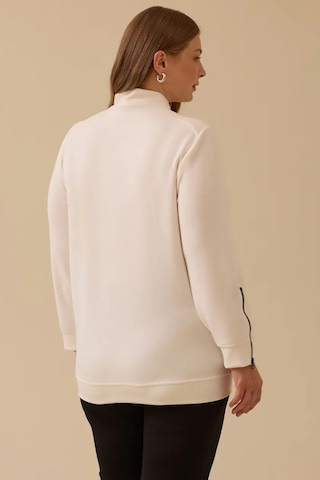 Kadın Büyük Beden Desenli Fermuarlı Kap - Ekru Ekru