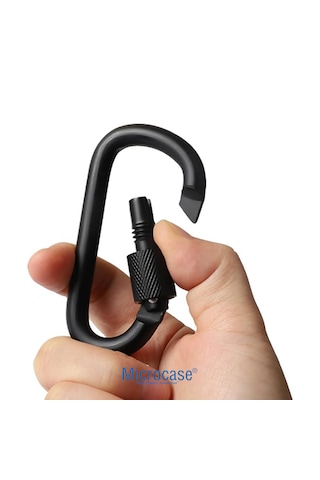 Microcase Vidalı Kilitli Karabina Askı 5.5 Cm - Çok Amaçlı D Tipi Kamp Anahtarlık Çanta Kampçılık Ekipman Sabitleme Kancası Siyah 5 Adet - Al5886