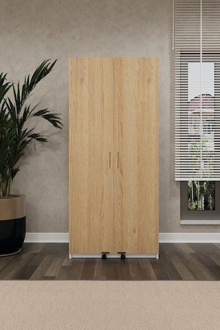 Asra Trend MK-04 %100 MDF 80x180 cm Çok Amaçlı Mutfak Kiler Dolabı Kapak İçi Raflı Erzak Dolabı Beyaz Royal Mermer