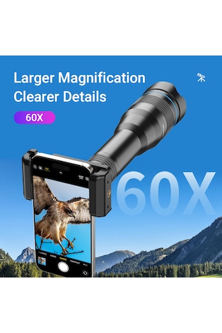 Apexel Klasik Mobil Süper 60x Akıllı Telefon Telefoto Lens Kiti Tanımlandığı Gibi