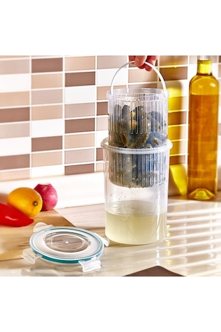 Meleni Home 2'li Set Süzgeçli Zeytinlik - Zeytin Turşu Saklama Kabı 1,5 Lt