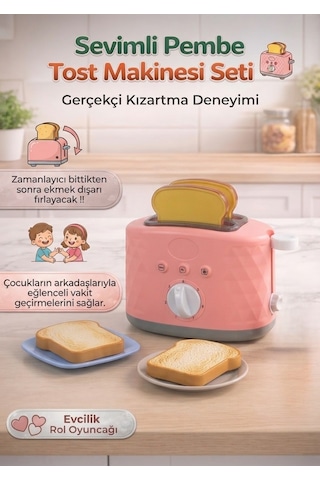 Sevimli Pembe Tost Makinesi Seti - Zamanlayıcılı Ve Fırlatmalı Tost Makinesi Ve Simülasyon Ekmeği