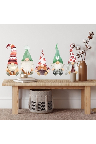 MSticker Yılbaşı Sevimli 6'lı Cüceler Çocuk Odası Cam Duvar Sticker Seti