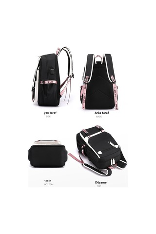 Karikatür Labubu Labubu Çocuk Okul Çantası Sırt Çantası Erkek Ve Kız Çocukları İçin Üç Parçalı Set Siyah Pembe 01