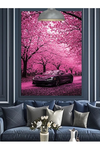 Romantik Pembe Kiraz Ağacı Çiçekleri Dekoratif Kanvas - Mdf Ahşap Tablo