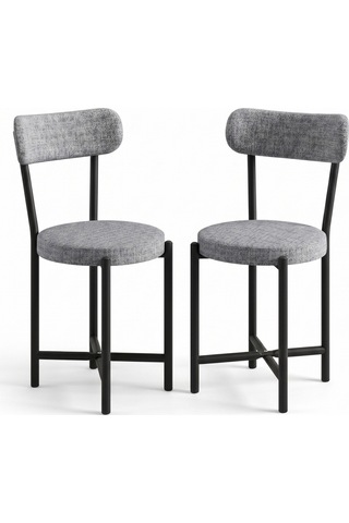 Sandalye 2 Adet Keten Kumaş Metal Ayak Modern Mutfak Sandalyesi Cafe Balkon Ofis Teddy Gri