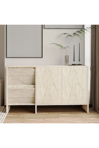 Laris 130 Cm Modern Konsol 4 Kapaklı, Yüksek Ayaklı, Minimalist Tasarım Traverten