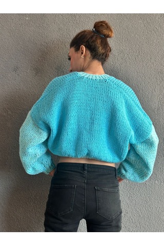 Gönülden Tasarım El Örgüsü Yumuşak Mavı Kadın Crop Hırka Standart Renkli