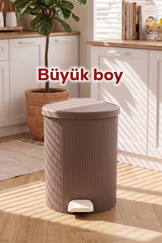 Porsima 0709-2 Stil 3lü Yuvarlak Pedallı İçi Kovalı Çöp Kovası Seti - Banyo Mutfak Çöp Kovası Takımı Mokka Açık Kahverengi