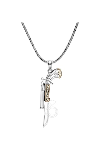 925 Ayar Gümüş Avcı Silahı Tasarım Açılır Kapanır Erkek Kolye Gümüş