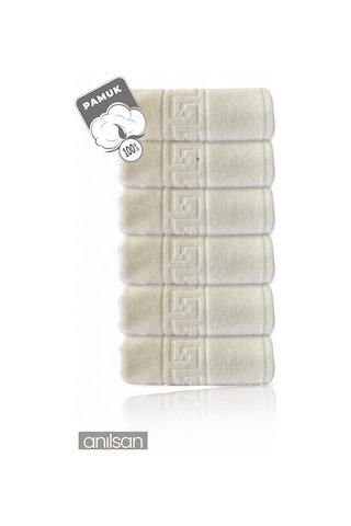 6'lı Greek Krem El Havlusu - 50x90 Cm, 225 Gr, %100 Pamuk, Spa Ve Otel Havlusu, Günlük Kullanıma Uygun Krem
