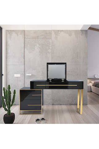 Cristina Siyah Gold Metal Makyaj Masası