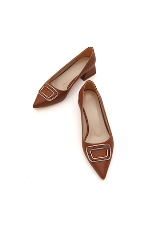 Scenic Taba Tokalı 4cm Sivri Burun Topuklu Ayakkabı Taba