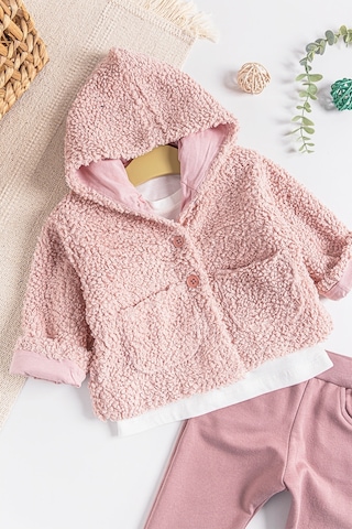 Kapüşonlu Hırkalı 3'lü Kız Bebek Takım 001