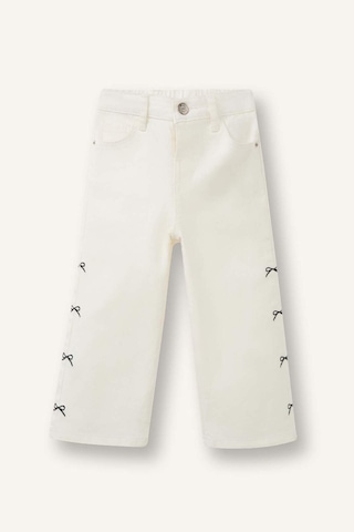 Defacto Wıde Leg Fiyonk Nakışlı Gabardin Pantolon Kız Bebek G8150a526spwt34 Beyaz-wt34