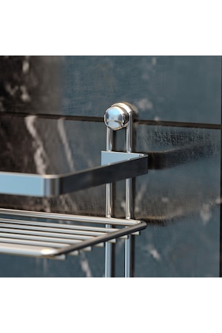 Teknotel Üç Katlı Lamalı Banyo Rafı Kancalı Krom Es065H Çok Renkli