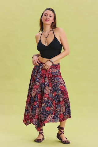 Beli Bağlamalı Salaş Midi Kloş Etek Kırmızı